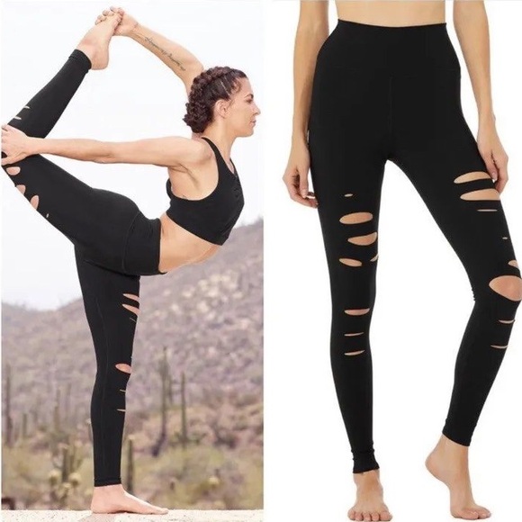 Alo Yoga Ripped Warrior Leggings High Waist 7/8 Length - Picture 1 of 9